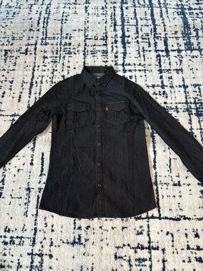 Dark Denim Button-Up Shirt with Chest Pockets